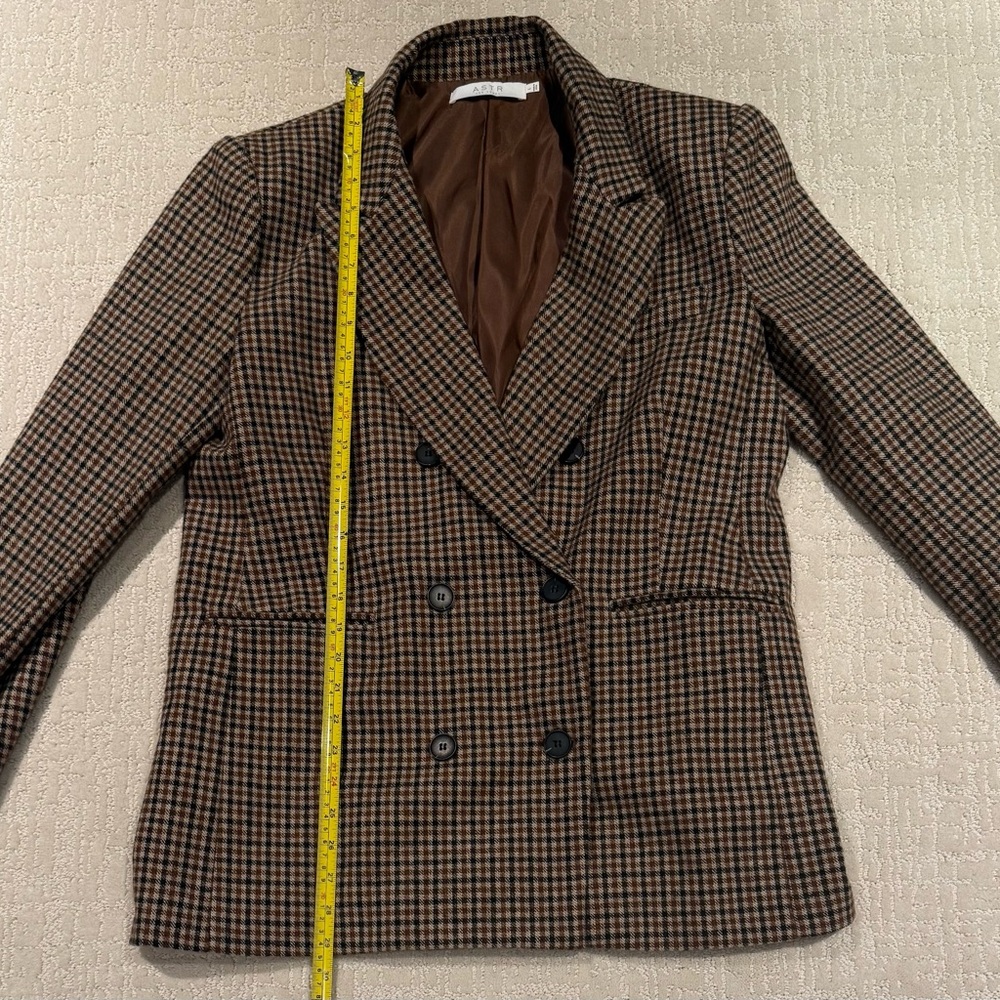 Astr Brown Checkered Double-Breasted Blazer, Size L - Picture 4 of 7